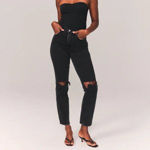NWT Abercrombie 90s Ultra High Rise Straight Jeans in Ripped Black Curve Love 29